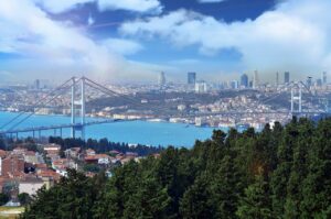 istanbul, turecko,bosporský most, hagia sofia v pozadí